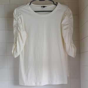 Ann Taylor White Blouse Rouched Sleeves